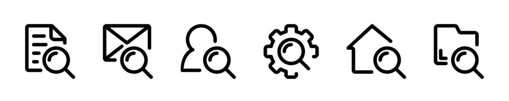 Web icons, looking for files, messages, people, settings icons. Web search and settings icons vector