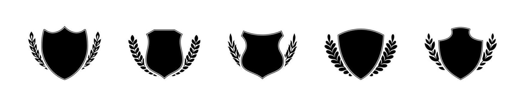 Shield with laurel twigs icons. Shield with laurel twigs around it vector