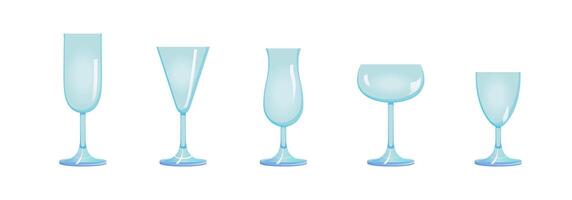Glassware flat illustration set. Cups and glasses in various designs vector