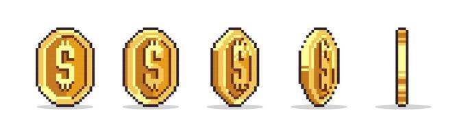 Dollar coin pixel style set. Pixel-style dollar coins vector