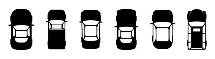 Car top view icons. Top view of cars in various models vector