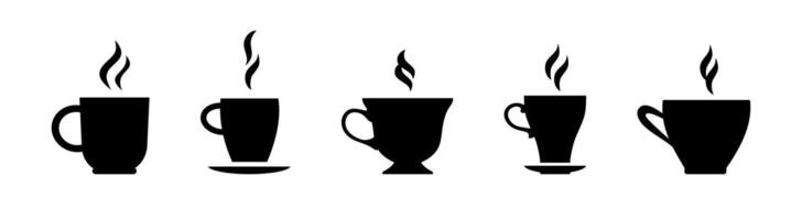 Hot cup with beverage silhouette icon set vector