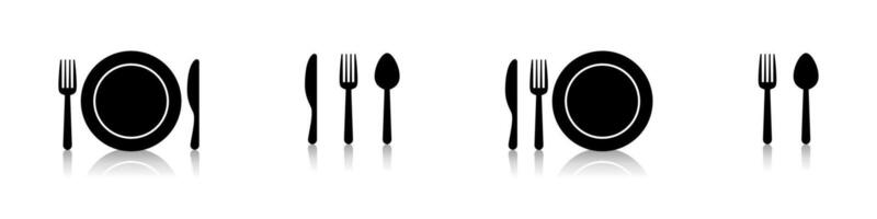 Plate fork spoon and knife icons. Plate with utensils around it vector