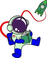 an astronaut reading a book with a rocket vector