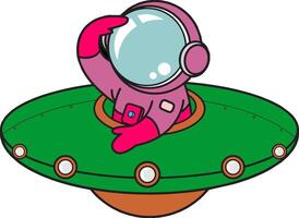 cartoon alien in a spaceship with a green background vector