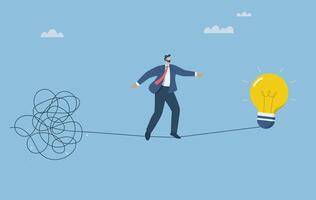 Solving business problems or difficult situations. Confusing and unraveling business problems. Creative thinking process in problem solving. Businessman walking from difficult to simple. . vector