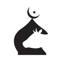 Eid al Adha logo with goat,camel and cow banner. The image is of a happy Eid al-Adha celebration vector