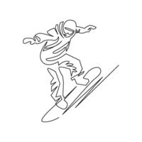 continuous mono line drawing of abstract snowboard player vector