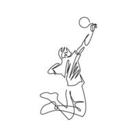 continuous mono line drawing of abstract volley ball player jumping vector