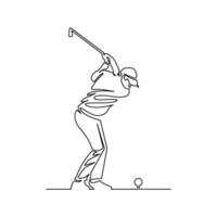 continuous mono line drawing of abstract golf player vector