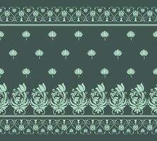 The green floral ikat Indian motif horizontal border seamless pattern is designed for background decorations, textile prints, cloth texture, and other prints. vector