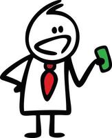 Funny businessman in office suit pointing up with finger. illustration of stickman showing the way. vector