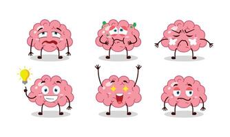 funny brain cartoon with different expressions illustration vector