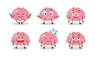 funny brain cartoon with various expressions illustration vector
