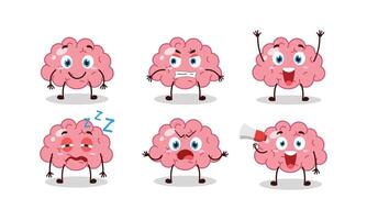 funny brain cartoon with many expressions illustration vector