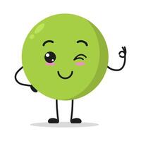 Cute peas character. Funny smiling and wink vegetable cartoon emoticon in flat style. bean emoji vector