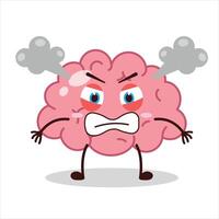 Cute furious expression of brain cartoon character vector