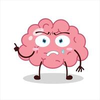 Cute weird expression of brain cartoon character vector