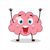 Cute rise hand happy expression of brain cartoon character vector