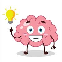 Cute creative expression of brain with shiny lamp cartoon character vector