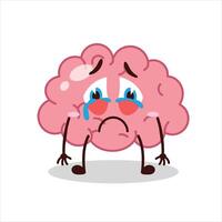 Cute cry expression of brain cartoon character vector