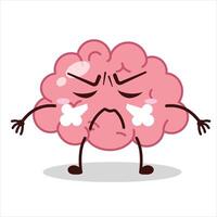 Cute mad expression of brain cartoon character vector