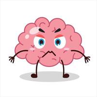 Cute irritated expression of brain cartoon character vector