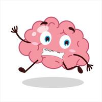 Cute terrified running expression of brain cartoon character vector