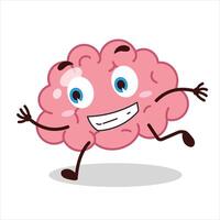 Cute rush running expression of brain cartoon character vector