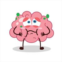 Cute sick expression of brain cartoon character vector
