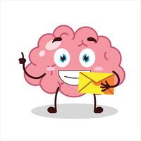 Cute happy expression of brain bring envelope letter cartoon character vector