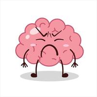 Cute annoyed expression of brain cartoon vector