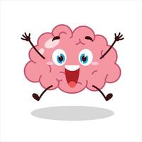 Cute celebration jump expression of brain cartoon character vector