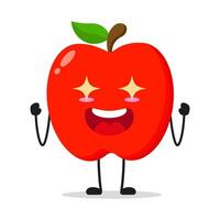 Cute excited red apple character. Funny electrifying fruit cartoon emoticon in flat style. apple emoji vector