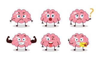 funny brain cartoon with different expressions character illustration vector