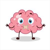 Cute shut up expression of brain mouth closed with plaster cartoon character vector
