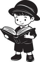 Jewish little boy holding holding open book clean simple silhouette black vector