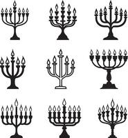 Collectiion of Menorah clean simple silhouette black vector