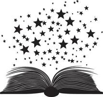 open book having stars rise out of it clean simple silhouette black vector