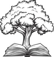 tree with an open book clean simple linear outline black vector