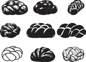 Collectiion of Challah Bread clean simple silhouette black vector