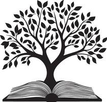 tree with an open book clean simple icon silhouette black vector