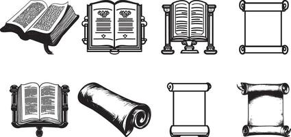 Collectiion of torah and scroll open clean simple silhouette black vector