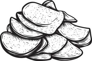 potato chips clean simple linear outline black vector