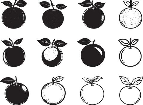 colección de naranja Fruta limpiar sencillo silueta negro vector