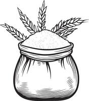 Wheat flour in sack bag clean simple linear outline black vector