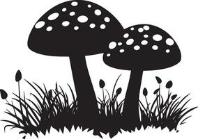 Red fly agarics in green moss clean simple icon silhouette black vector