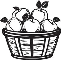 Apples In a Farm Basket clean simple icon outline black vector