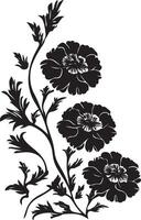 Corner style of marigold flowers clean simple icon silhouette black vector