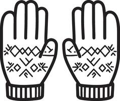 Pair of woolen gloves clean simple icon outline black vector
